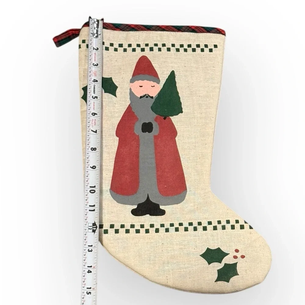Vintage Rustic Primitive‎ Santa Claus Christmas Stocking Country Folk Style